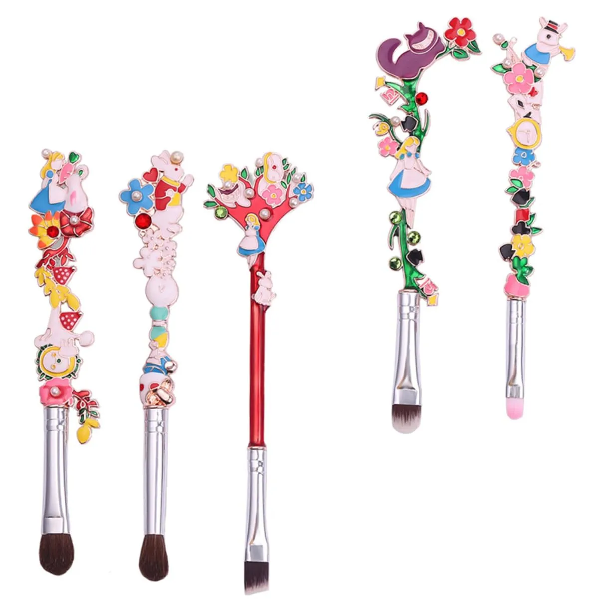 Luxury 5-piece Makeup Brush Set Soft Silk Fiber for Eye Shadow Brow Lip Safe for Skin Cartoon Handle