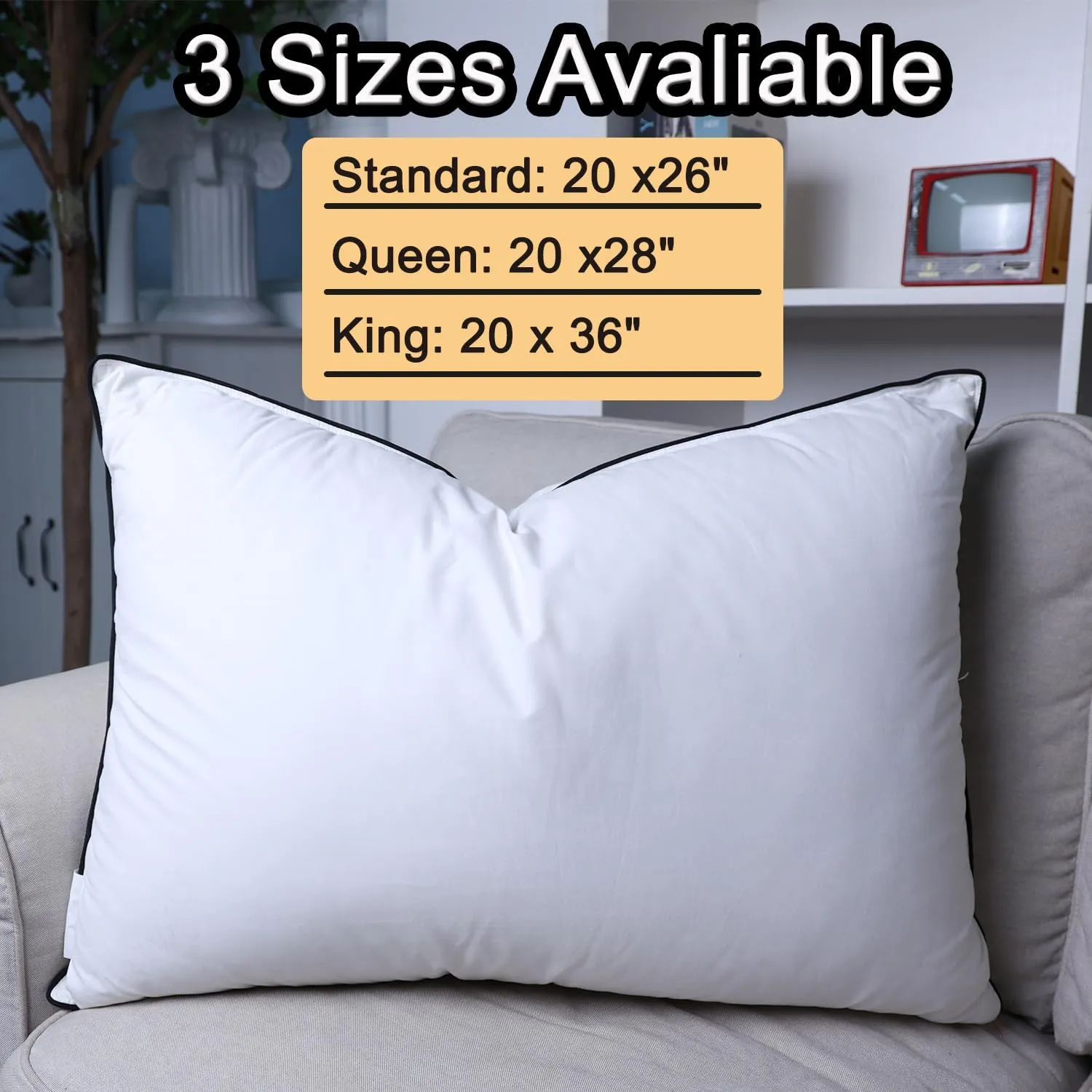 Luxury Down Fiber Pillow - Soft Down Fiber Pillows for Sleeping Breathable, All Seasons - Perfect for Bedroom & Hotel - King (20" x 36"),1 Pack