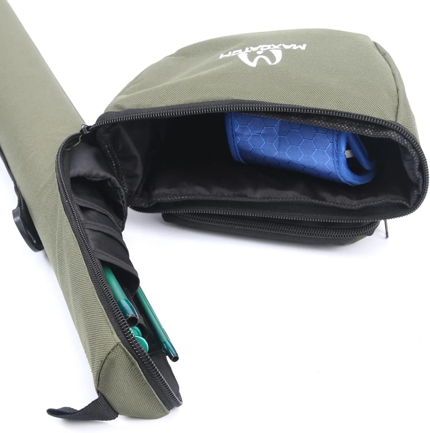 M MAXIMUMCATCH Maxcatch Fly Fishing Rod Case with Reel Pouch, Complete Protection Bag, For 9FT 2/4 Pieces Rod, Single (Green, 9' 4sec)