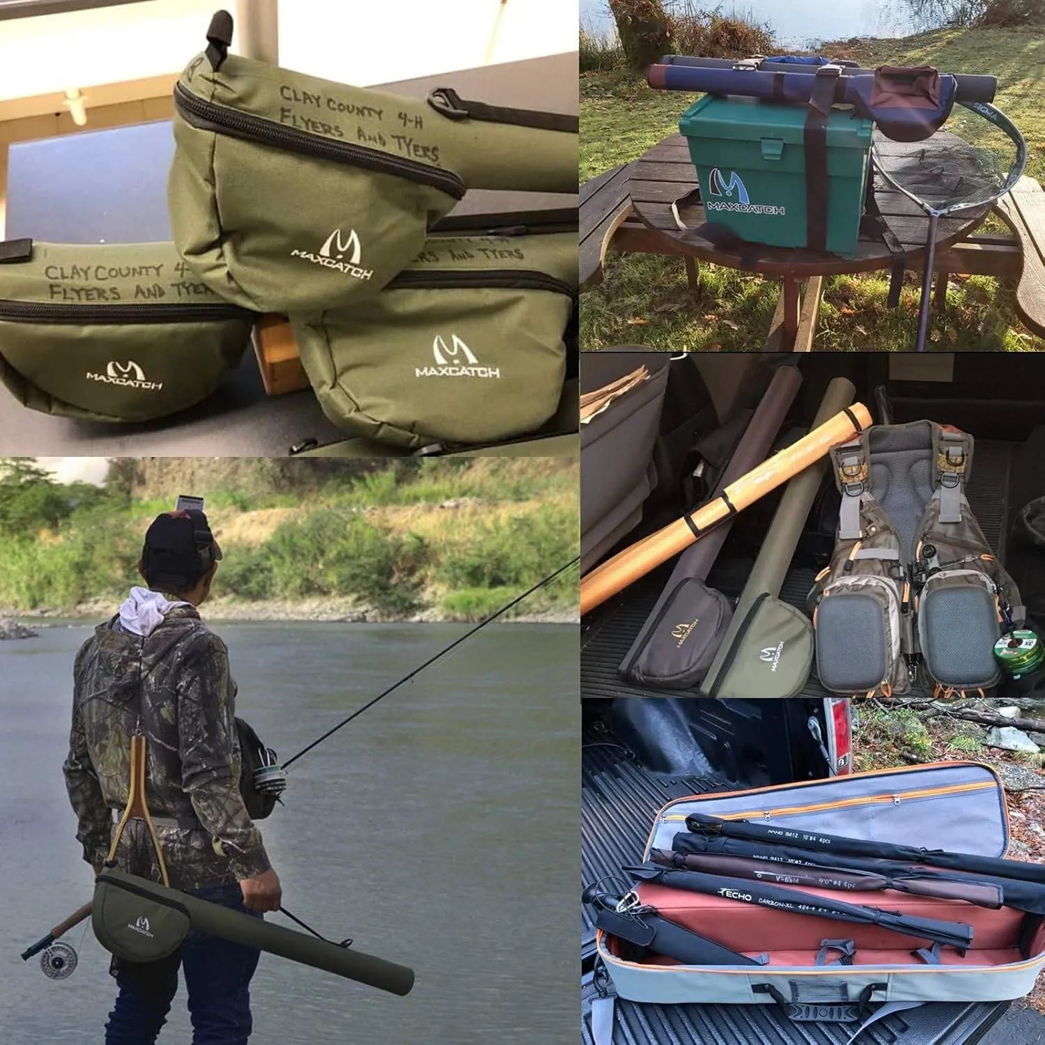 M MAXIMUMCATCH Maxcatch Fly Fishing Rod Case with Reel Pouch, Complete Protection Bag, For 9FT 2/4 Pieces Rod, Single (Green, 9' 4sec)