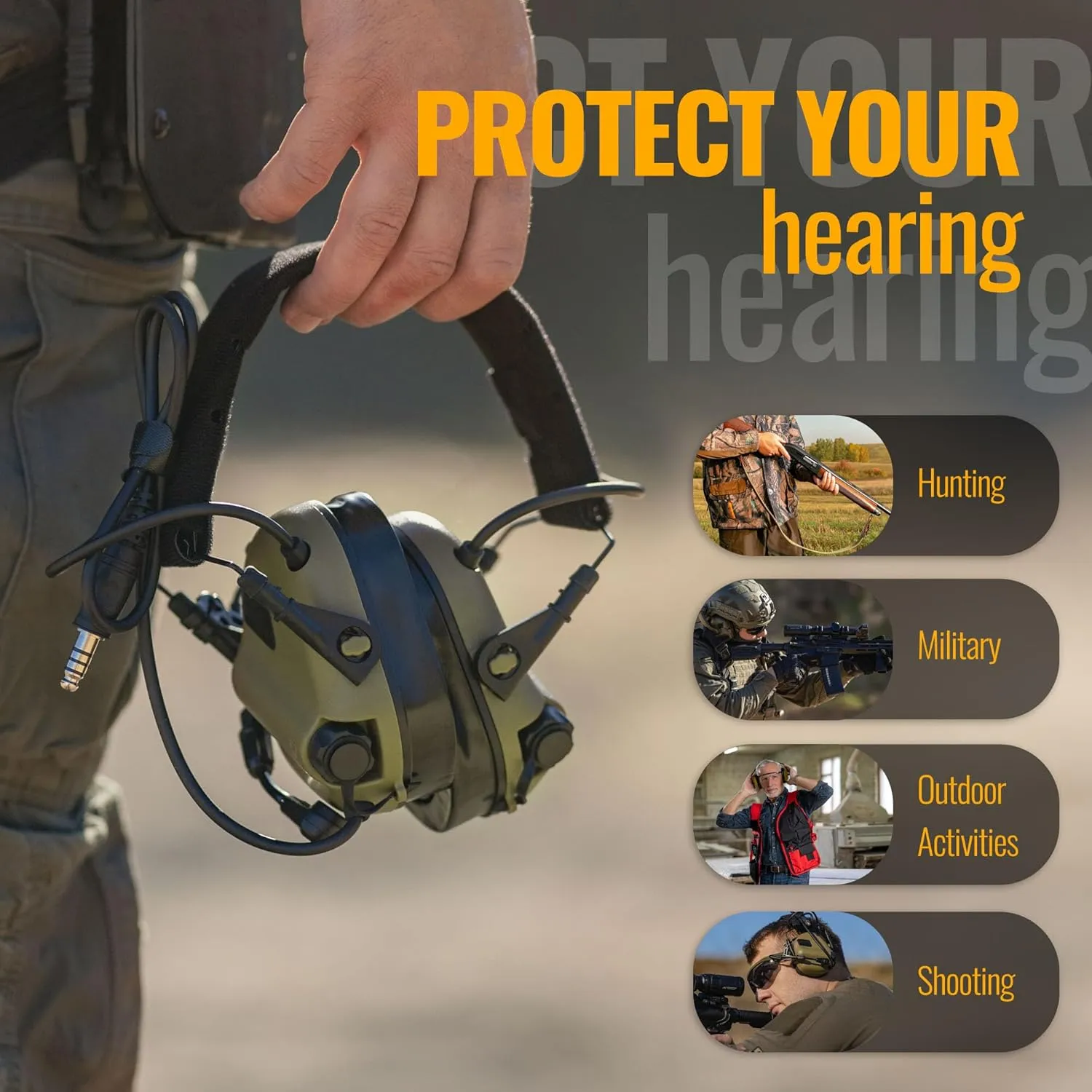 M32 PLUS 2024 Version Tactical Headset Hunting & Shooting Earmuffs with Microphone, Sound Amplification, Nato TP120 Jacket, Green