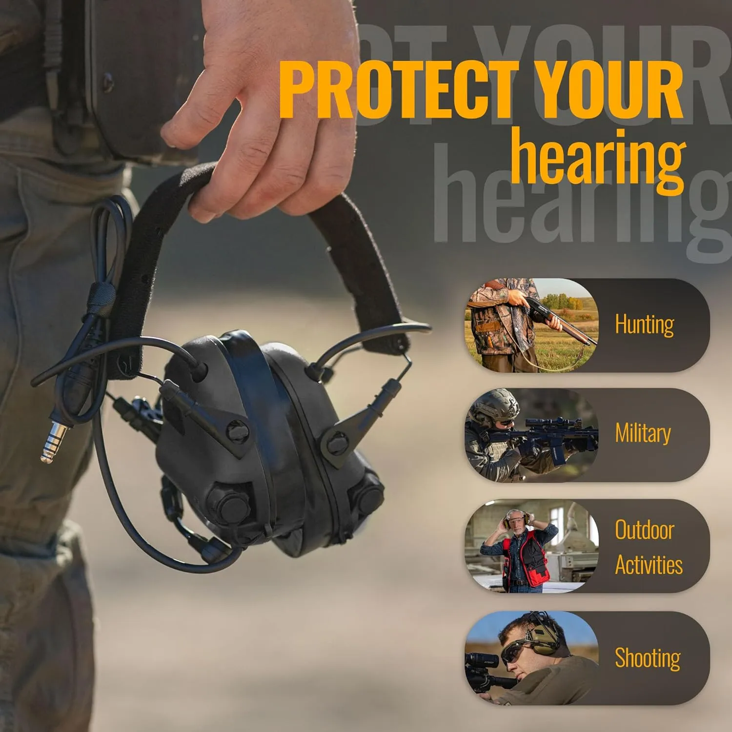 M32 PLUS Tactical Headset for Helmet - Noise Canceling Headphones with mic for Shooting & Hunting Earmuffs, Nato TP120 Jacket Black