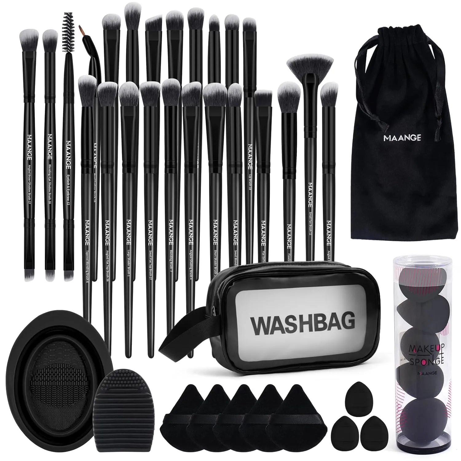 MAANGE Makeup Brushes, 41 Pcs Premium Synthetic Makeup Brush Set Contour Blush Concealers Eye Shadow Eyeliner Blending Make Up Brush Kit (Black, 41 Piece Set)