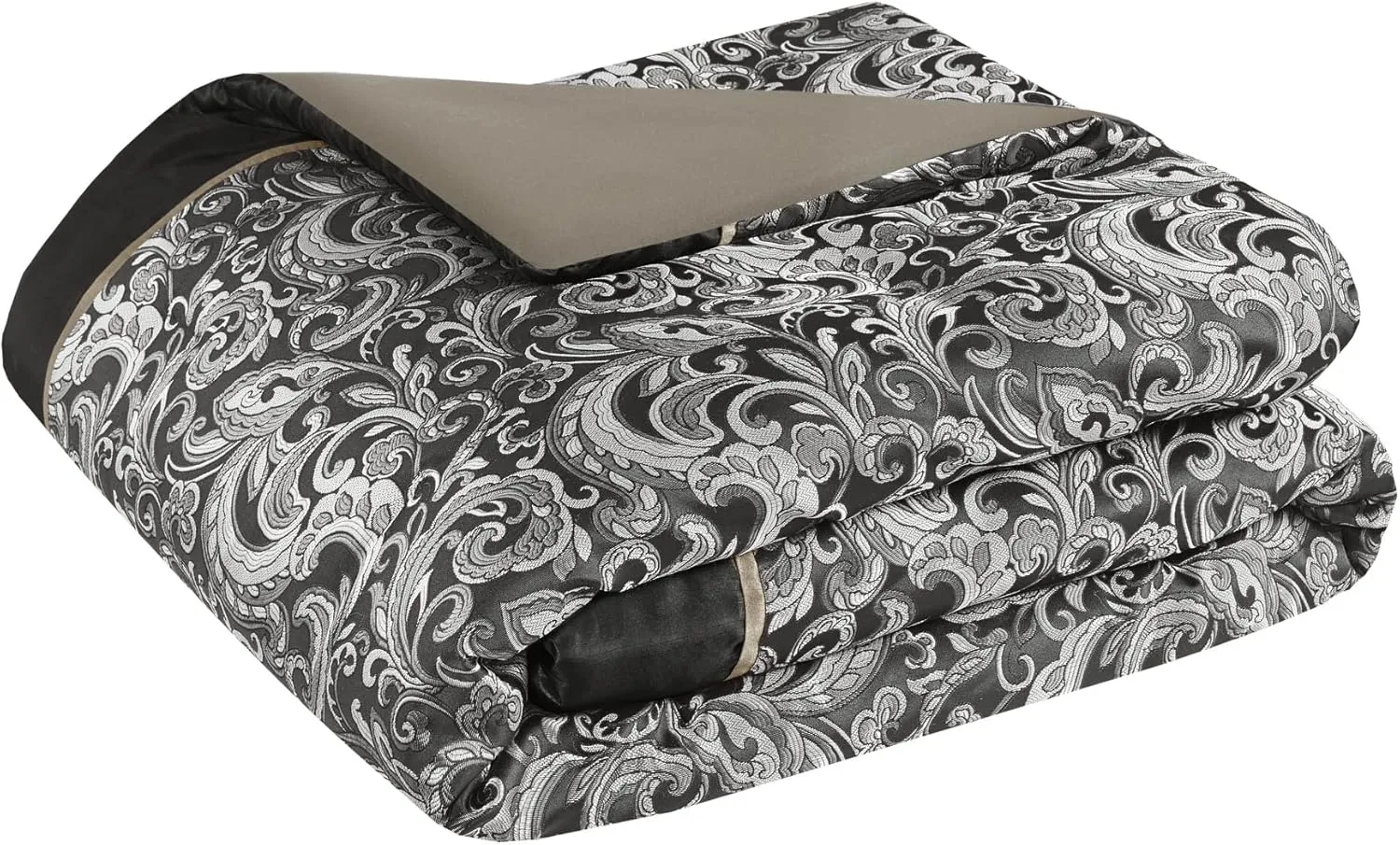 Madison Park Essentials Brystol 24 Piece Room in a Bag Faux Silk Comforter Jacquard Paisley Design Matching Curtains Down Alternative All Season Bedding-Set, Black 24 Piece, King(104 in x 92 in)