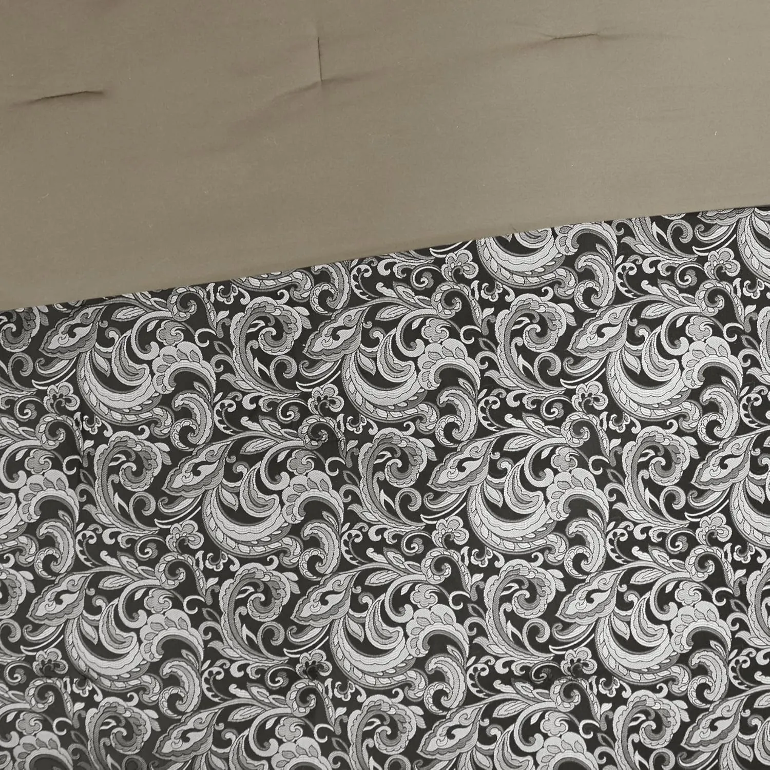 Madison Park Essentials Brystol 24 Piece Room in a Bag Faux Silk Comforter Jacquard Paisley Design Matching Curtains Down Alternative All Season Bedding-Set, Black 24 Piece, King(104 in x 92 in)