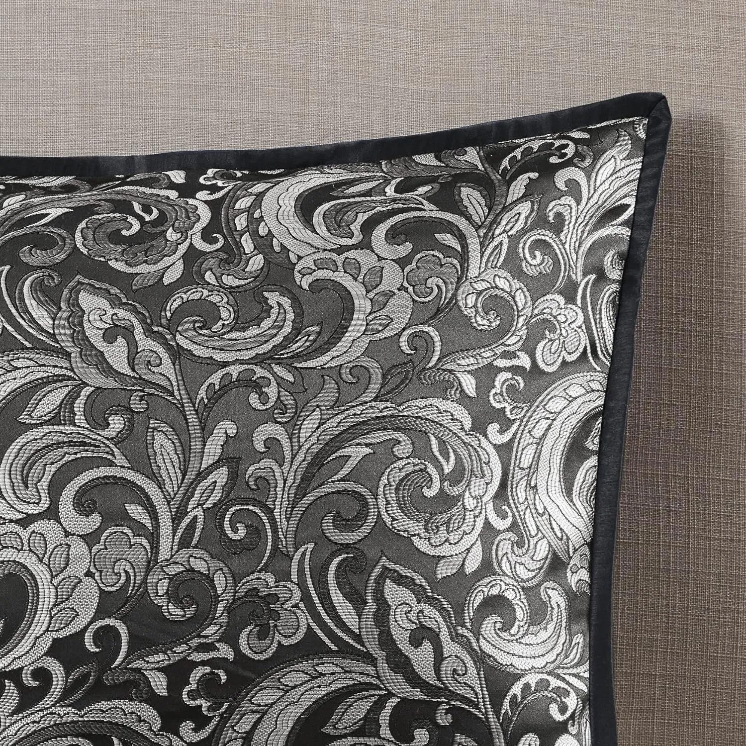 Madison Park Essentials Brystol 24 Piece Room in a Bag Faux Silk Comforter Jacquard Paisley Design Matching Curtains Down Alternative All Season Bedding-Set, Black 24 Piece, King(104 in x 92 in)
