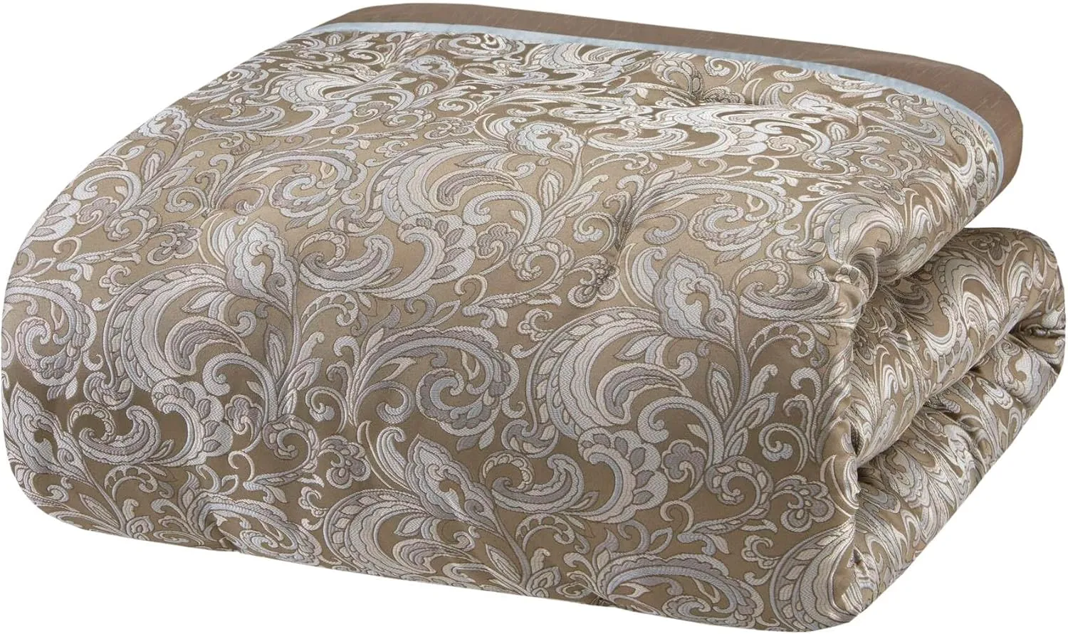 Madison Park Essentials Brystol 24 Piece Room in a Bag Faux Silk Comforter Jacquard Paisley Design Matching Curtains Down Alternative Hypoallergenic All Season Bedding-Set, King (104 in x 92 in), Blue
