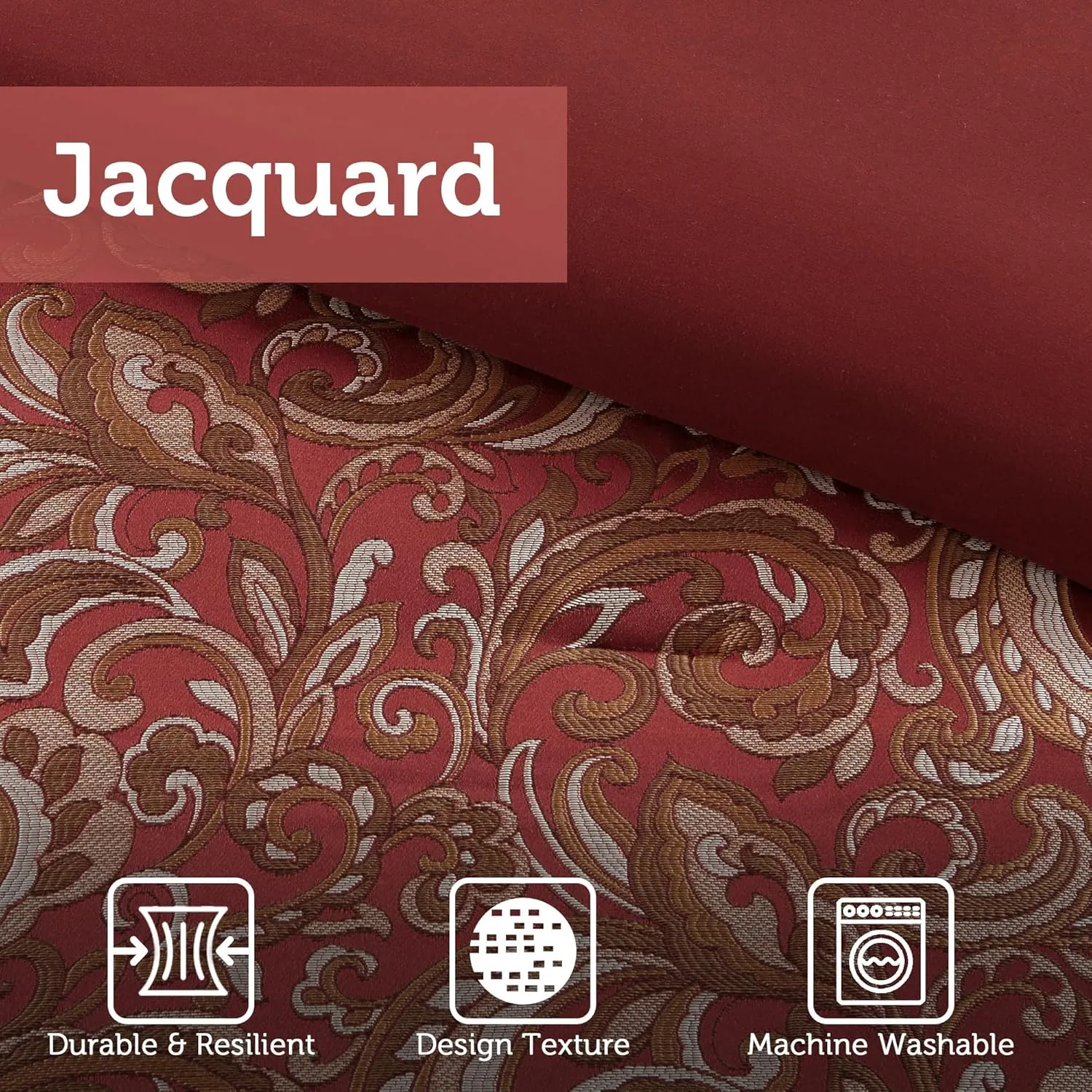 Madison Park Essentials Brystol 24 Piece Room in a Bag Faux Silk Comforter Jacquard Paisley Design Matching Curtains Down Alternative Hypoallergenic All Season Bedding-Set, King (104 in x 92 in), Red