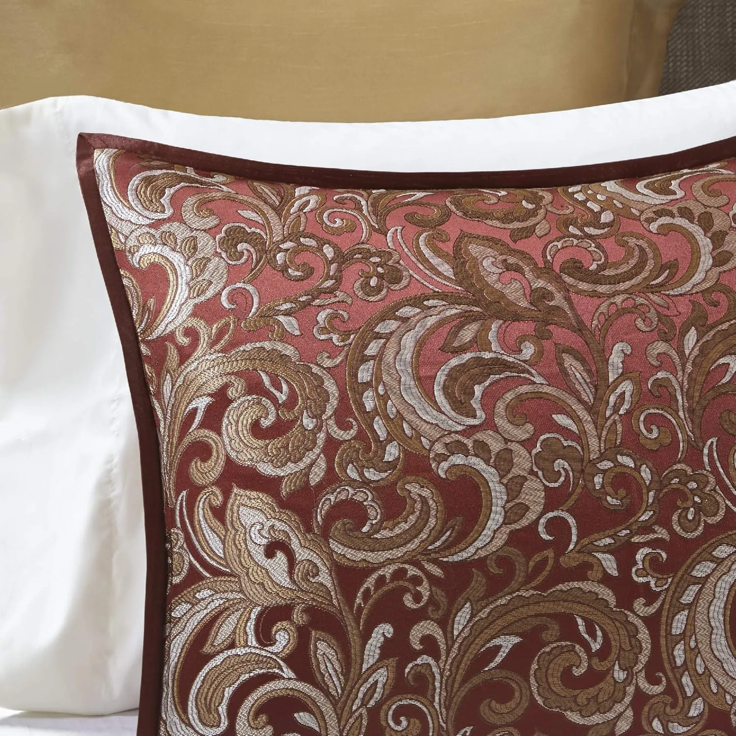 Madison Park Essentials Brystol 24 Piece Room in a Bag Faux Silk Comforter Jacquard Paisley Design Matching Curtains Down Alternative Hypoallergenic All Season Bedding-Set, King (104 in x 92 in), Red
