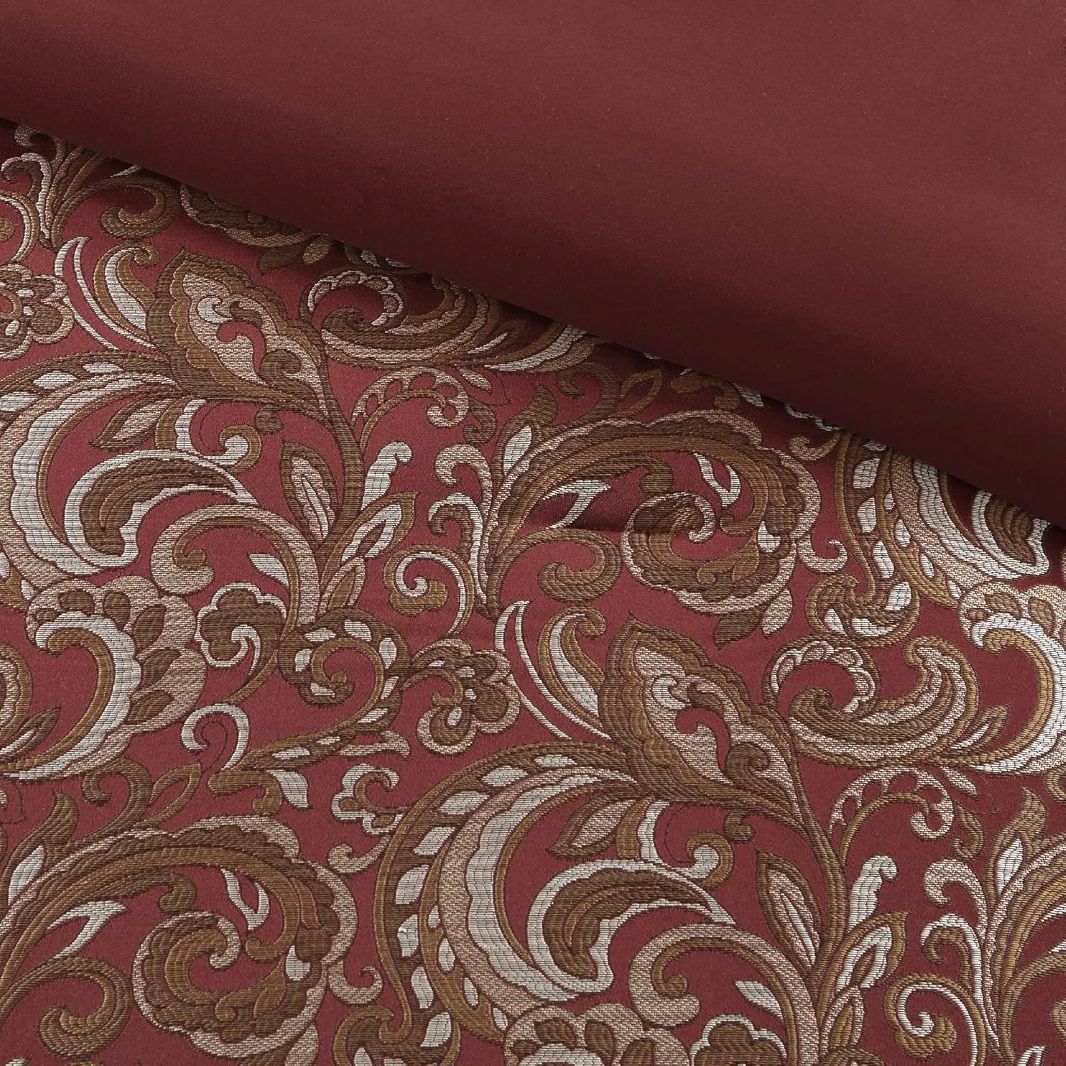 Madison Park Essentials Brystol 24 Piece Room in a Bag Faux Silk Comforter Jacquard Paisley Design Matching Curtains Down Alternative Hypoallergenic All Season Bedding-Set, King (104 in x 92 in), Red