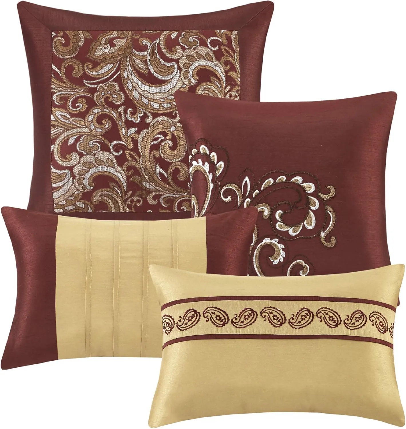Madison Park Essentials Brystol 24 Piece Room in a Bag Faux Silk Comforter Jacquard Paisley Design Matching Curtains Down Alternative Hypoallergenic All Season Bedding-Set, King (104 in x 92 in), Red