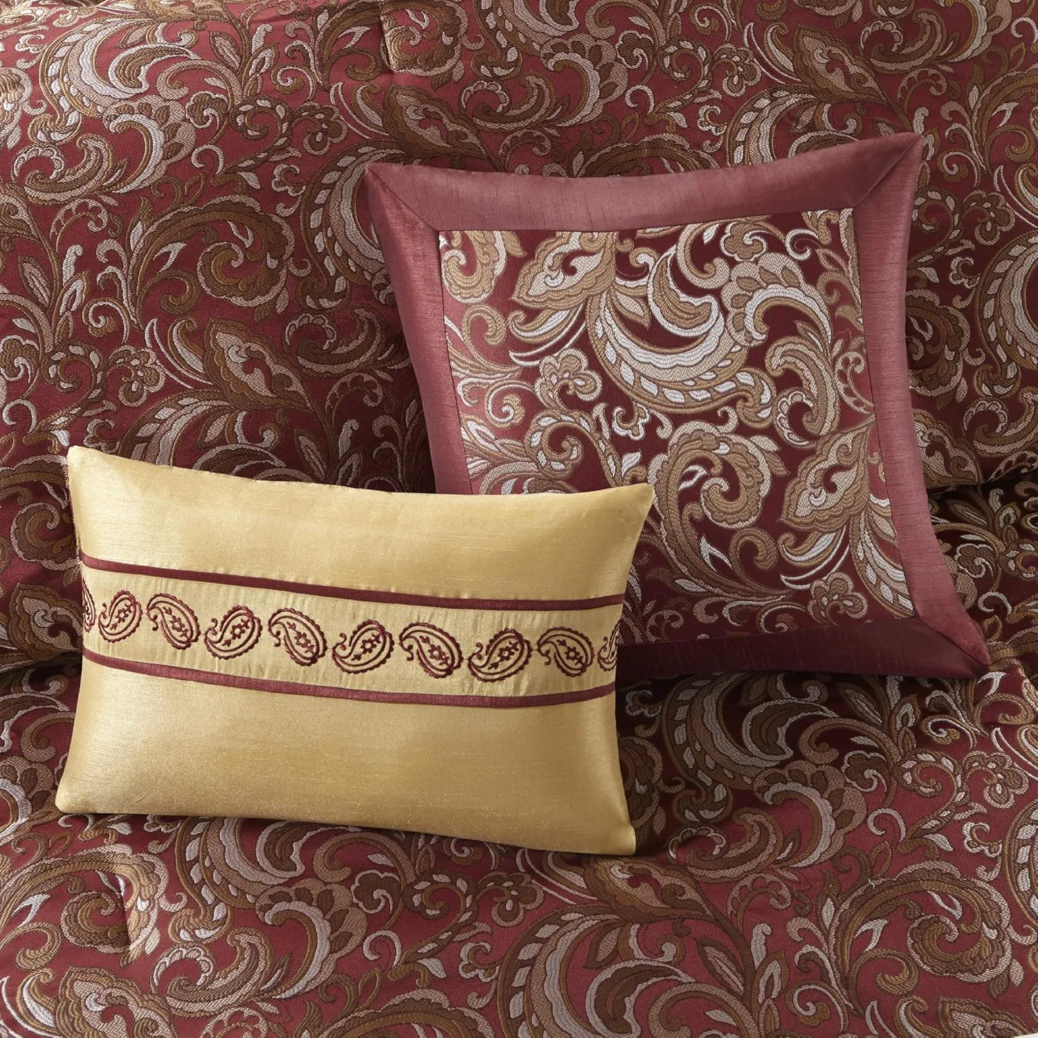 Madison Park Essentials Brystol 24 Piece Room in a Bag Faux Silk Comforter Jacquard Paisley Design Matching Curtains Down Alternative Hypoallergenic All Season Bedding-Set, King (104 in x 92 in), Red