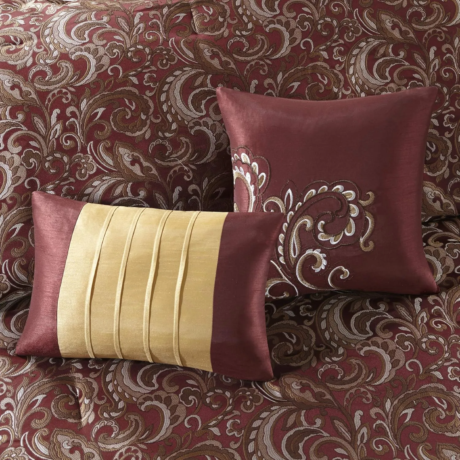 Madison Park Essentials Brystol 24 Piece Room in a Bag Faux Silk Comforter Jacquard Paisley Design Matching Curtains Down Alternative Hypoallergenic All Season Bedding-Set, King (104 in x 92 in), Red