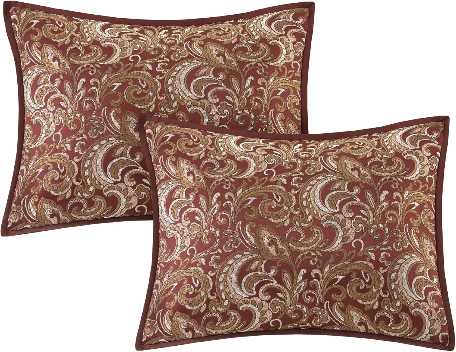 Madison Park Essentials Brystol 24 Piece Room in a Bag Faux Silk Comforter Jacquard Paisley Design Matching Curtains Down Alternative Hypoallergenic All Season Bedding-Set, Queen (90 in x 90 in), Red