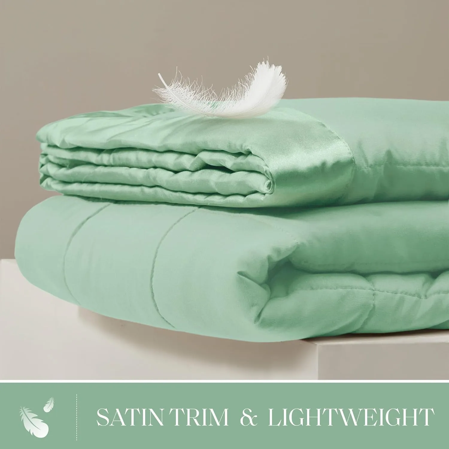 Madison Park Windom Down Alternative Blanket, Premium 3M Scotchgard Moisture Wicking Treatment, Lightweight and Soft Bed Cover For All Season, Satin Trim, Seafoam Full/Queen