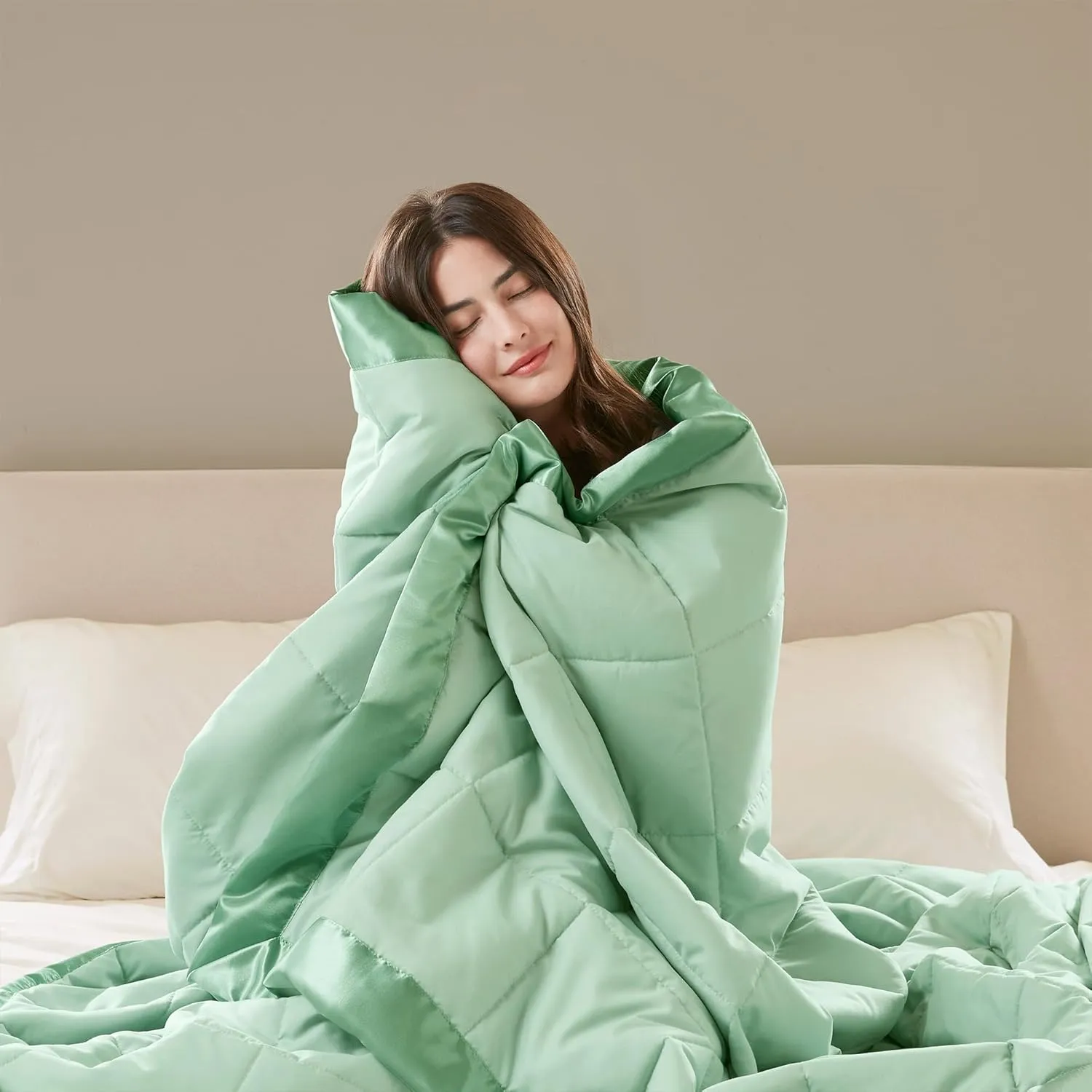 Madison Park Windom Down Alternative Blanket, Premium 3M Scotchgard Moisture Wicking Treatment, Lightweight and Soft Bed Cover For All Season, Satin Trim, Seafoam Full/Queen