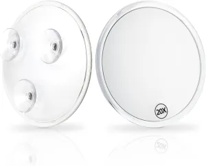 Magnifying Mirror Makeup Mirror, Three Suction Cups, Magnifying Mirror Suction Cup, 6.4inches(Clear), Portable Makeup Mirror with Magnification for Bathroom or Travel (20X)