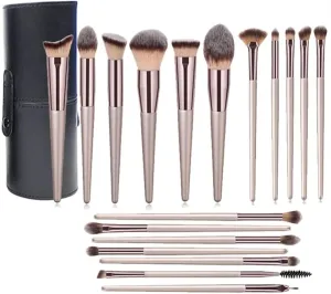 Makeup Brush Makeup Brush Set 18 Pcs Foundation Powder Concealers Eye Shadows Blush Makeup Brush Champagne Brushes with Holder(B,18pcs)
