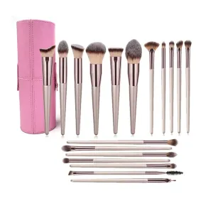 Makeup Brush Set 18 Pcs Foundation Powder Concealers Eye shadows Blush Makeup Brush Champagne Brushes with Holder(18pcs,Black)