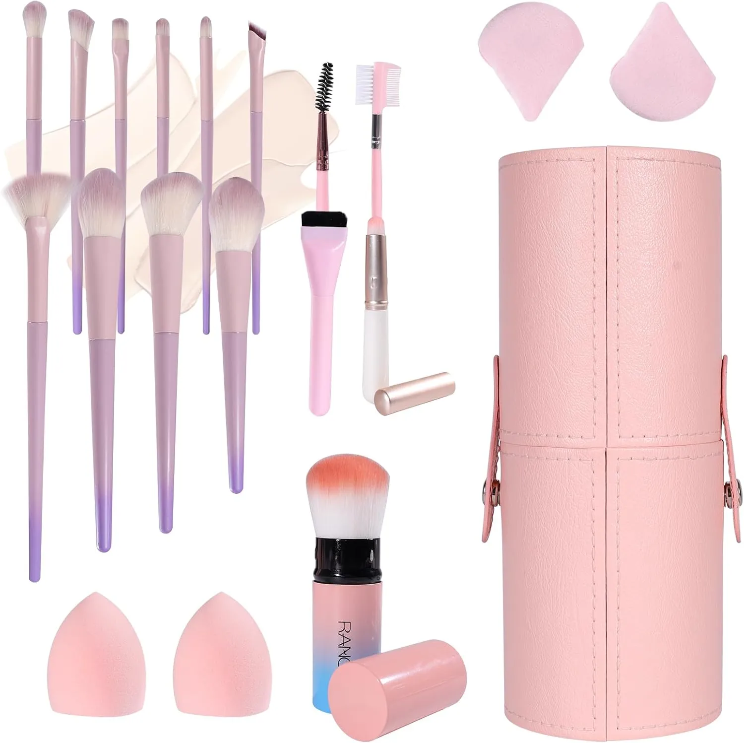 Makeup Brush Set 19 Pcs Premium Synthetic Foundation Powder Concealers Eye shadows Blush Travel Makeup Brushes Holder Set (Pink)