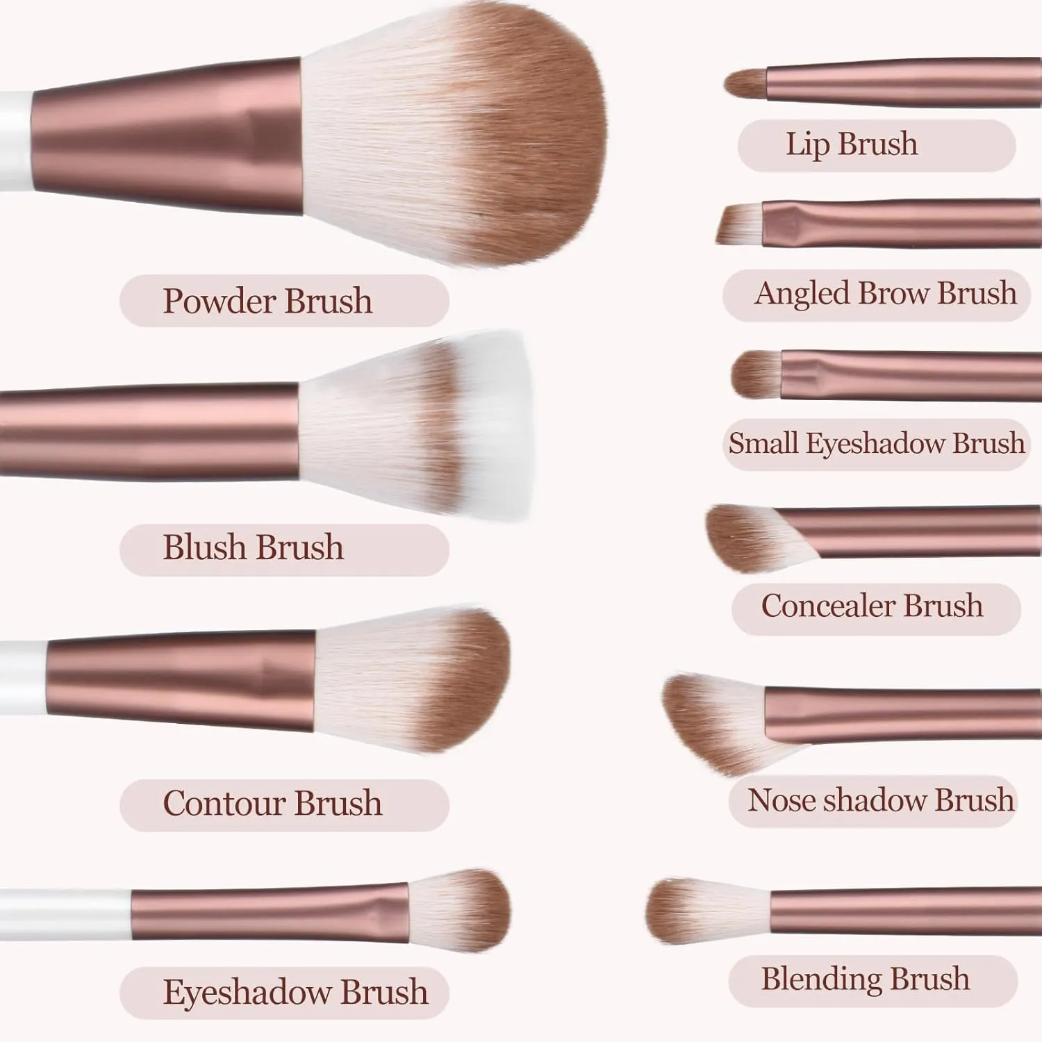 Makeup Brushes Set With Case 10Pcs White Makeup Brush Kit Foundation Eyeshadow Powder Blending Kabuki Eyebrow Eyelash Brushes Cosmetic Brush Travel Kit Gift (White Brown)
