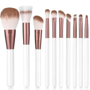 Makeup Brushes Set With Case 10Pcs White Makeup Brush Kit Foundation Eyeshadow Powder Blending Kabuki Eyebrow Eyelash Brushes Cosmetic Brush Travel Kit Gift (White Brown)