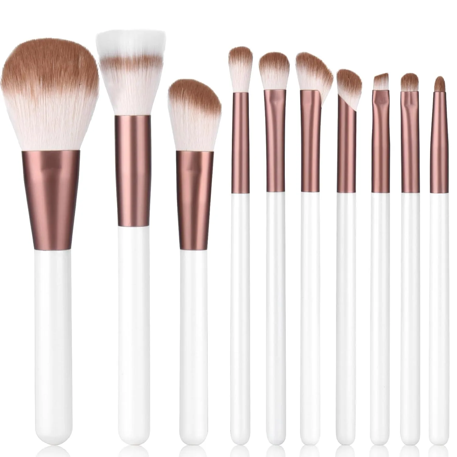 Makeup Brushes Set With Case 10Pcs White Makeup Brush Kit Foundation Eyeshadow Powder Blending Kabuki Eyebrow Eyelash Brushes Cosmetic Brush Travel Kit Gift (White Brown)