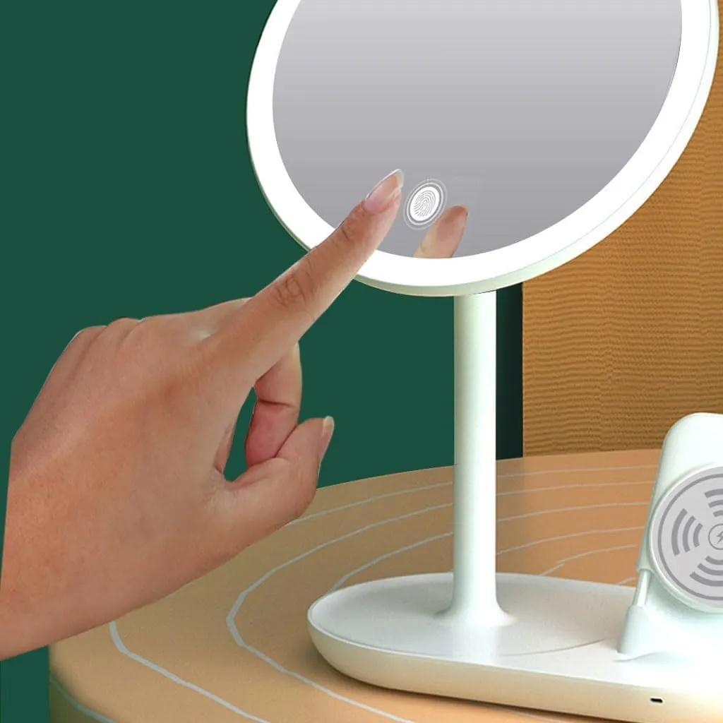 Makeup Mirror Compact Mirror Desktop Led Makeup Mirror with Light, Smart Dimming, Make-up Beauty Mirror, Wireless Charging Desktop Vanity Mirror Vanity Mirror Make up Mirror(A)