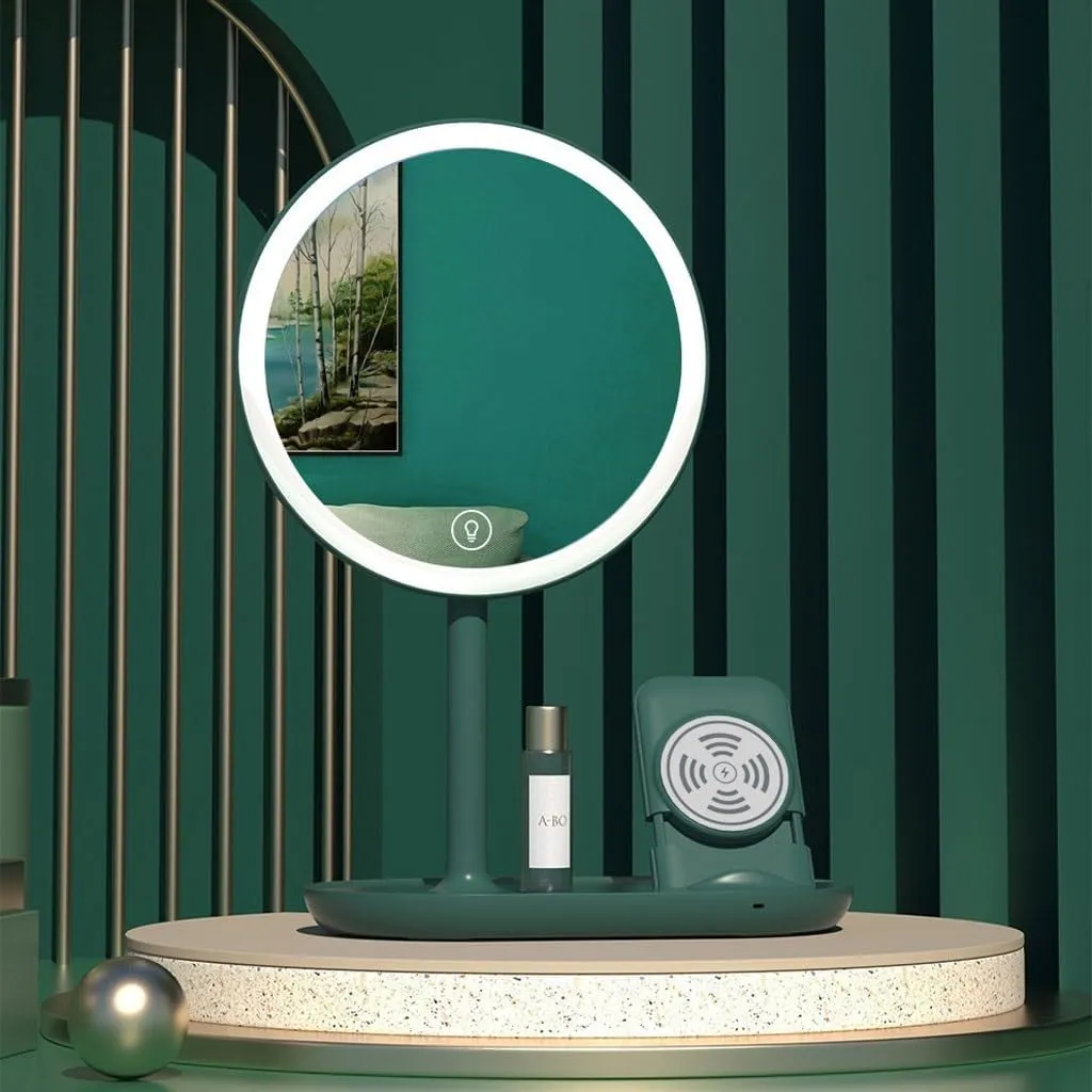 Makeup Mirror Compact Mirror Desktop Led Makeup Mirror with Light, Smart Dimming, Make-up Beauty Mirror, Wireless Charging Desktop Vanity Mirror Vanity Mirror Make up Mirror(A)