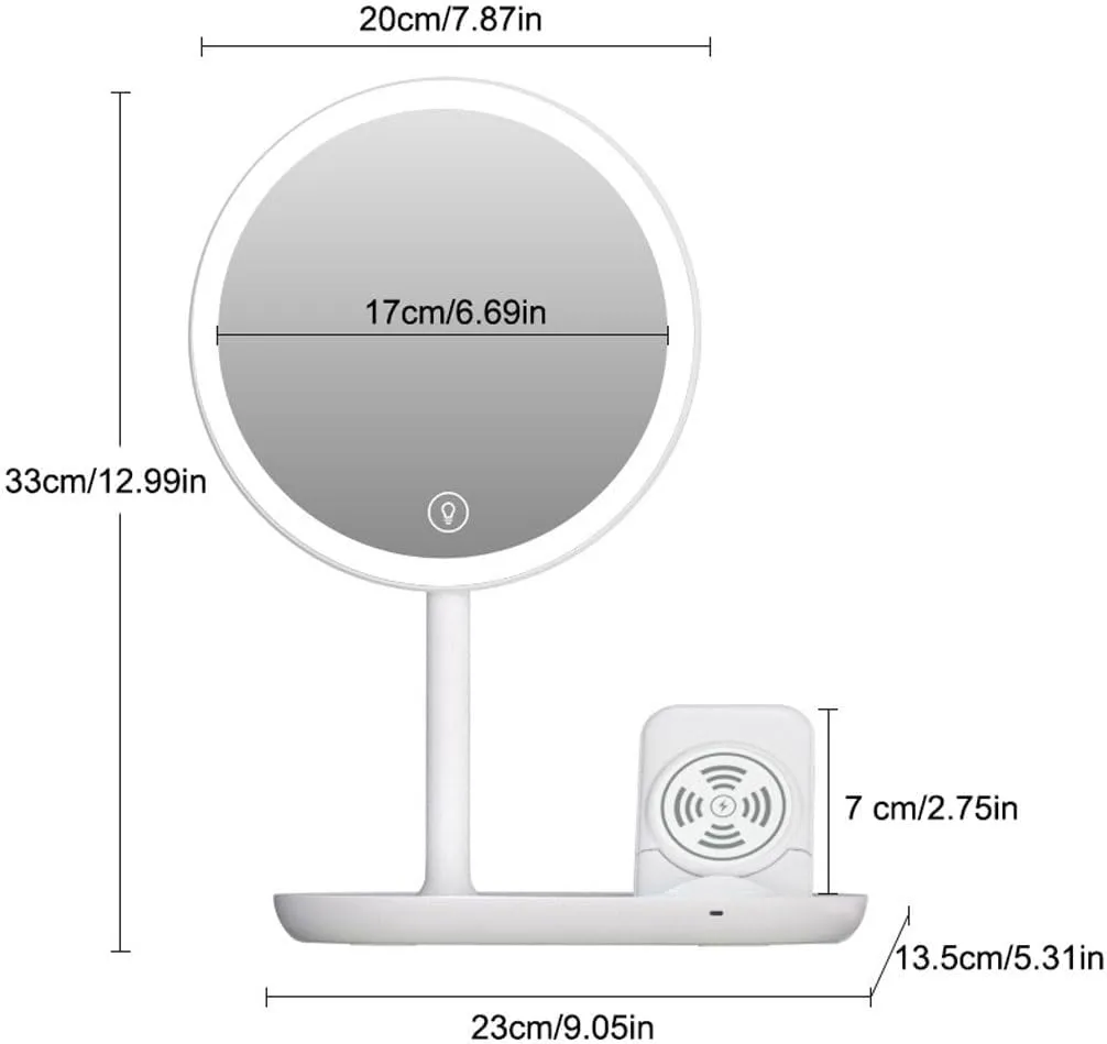 Makeup Mirror Compact Mirror Desktop Led Makeup Mirror with Light, Smart Dimming, Make-up Beauty Mirror, Wireless Charging Desktop Vanity Mirror Vanity Mirror Make up Mirror(A)