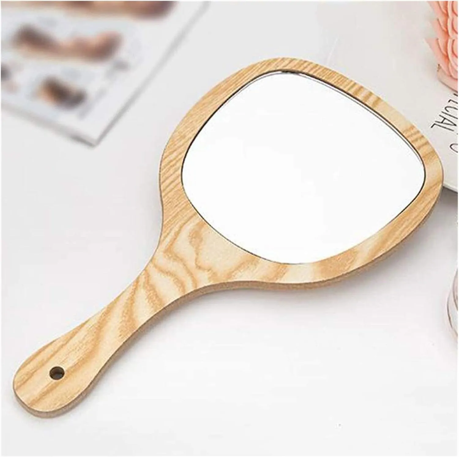 Makeup Mirror Handheld Mirror, HD Wooden Makeup Mirror, Portable Compact Mirror, Can Be Hanging Cosmetic Mirror, Travel Mirrors Small Mirror