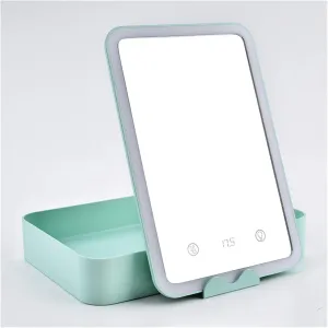 Makeup Mirror Portable Makeup Mirror LED Light Mini Compact Vanity Mirror Standing Mirrors Desktop Vanity Travel Cosmetic Tools Makeup Mirror ( Color : White )