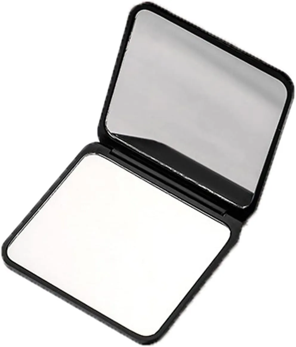 Makeup Mirror Sided Folding Mini Square Makeup Mirror Portable Cosmetic Mirror Compact Mirror Home Vanity Mirror (Black)