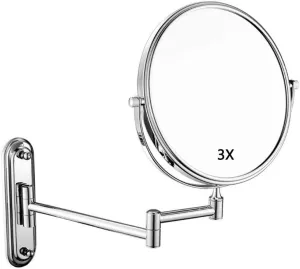 Makeup Mirror Wall-Mounted Shaving Mirror Magnification Double-Sided Round Bathroom Swivel Extendable Mirrors(3X)