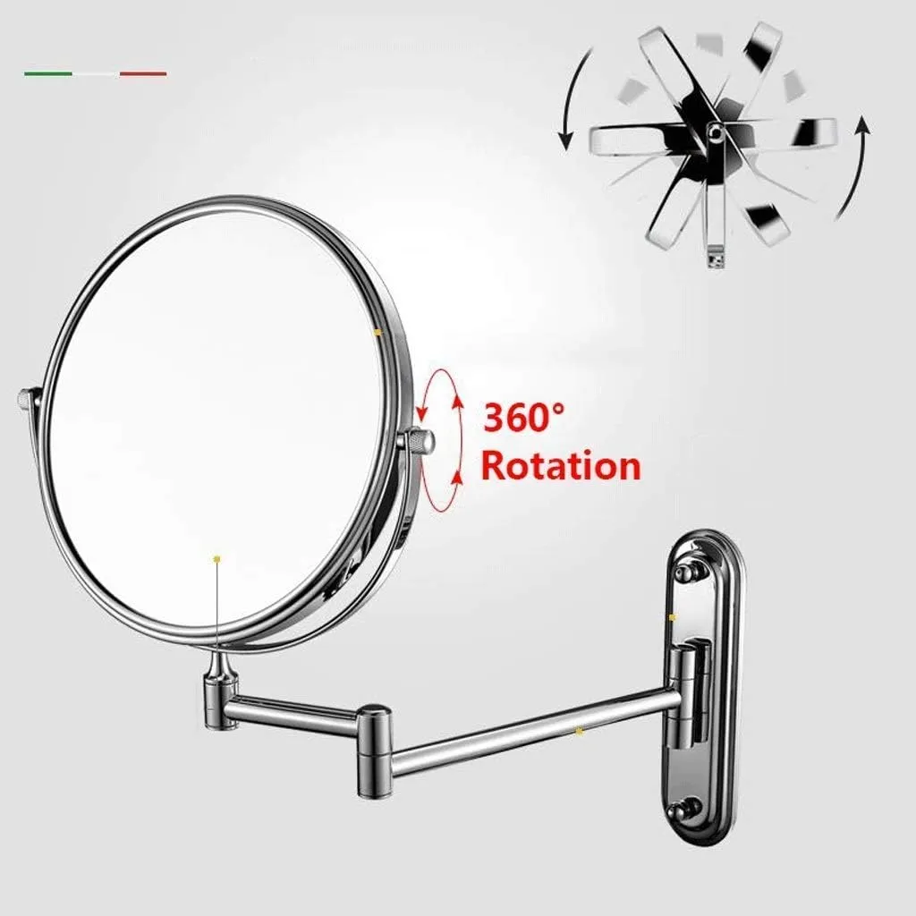 Makeup Mirror Wall-Mounted Shaving Mirror Magnification Double-Sided Round Bathroom Swivel Extendable Mirrors(3X)