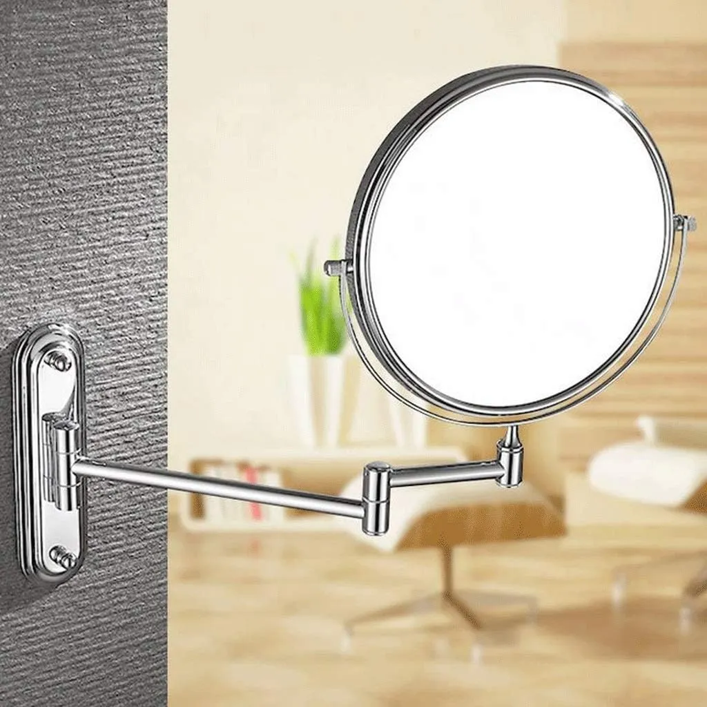 Makeup Mirror Wall-Mounted Shaving Mirror Magnification Double-Sided Round Bathroom Swivel Extendable Mirrors(3X)