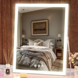 Makeup Vanity Mirror with Lights, 12"x 10" Large LED Lighted Mirror, Hollywood Lighted Makeup Mirror with Smart Touch 3 Colors Dimmable, Touch Control for Bedroom, White