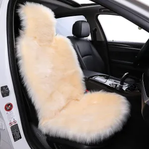 Maples 1 PC Fuzzy Faux Sheepskin Wool Fur Car Seat Cover for Auto SUV Trucks Universal Fit, Soft Plush Synthetic Wool Buck Fur Fluffy Car Seat Cushions(Beige)