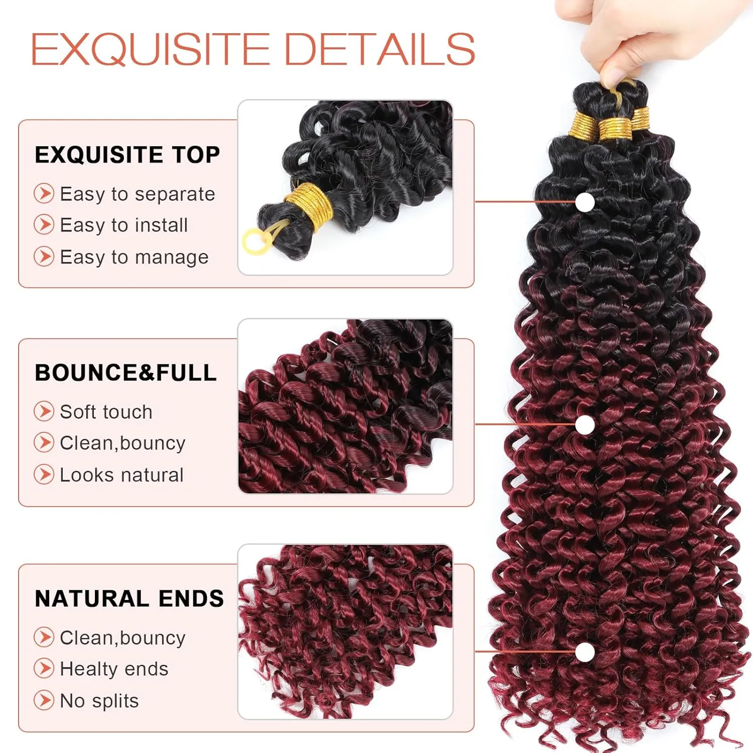 Marlybob Water Wave Crochet Curly Hair Jerry Curly Crochet Braids Ombre Kinky Curly Synthetic Twist Braiding Hair for Black Women14 Inch 3PCS (1B-Burg)