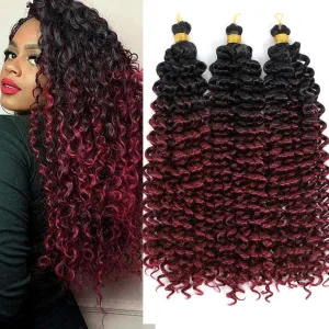 Marlybob Water Wave Crochet Curly Hair Jerry Curly Crochet Braids Ombre Kinky Curly Synthetic Twist Braiding Hair for Black Women14 Inch 3PCS (1B-Burg)