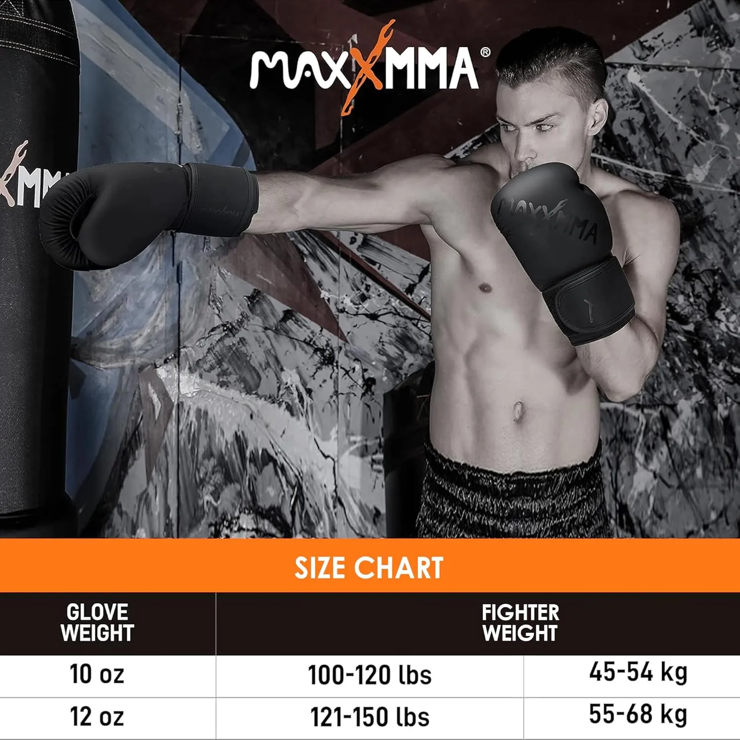 MaxxMMA Pro Style Boxing Gloves for Men & Women, Training Heavy Bag Workout Gloves, Muay Thai, Sparring Kickboxing Punching Bag Work Fight Gloves
