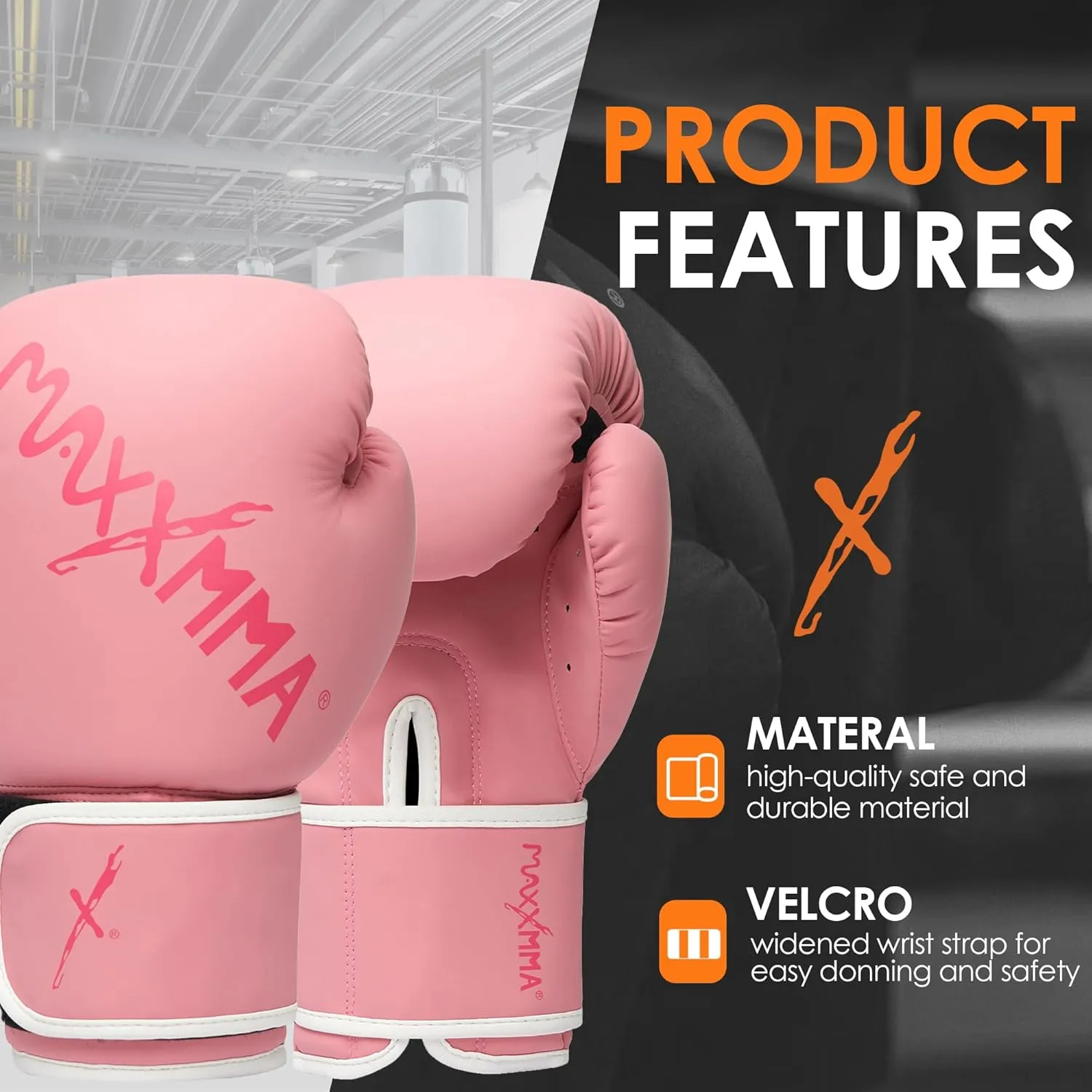 MaxxMMA Pro Style Boxing Gloves for Men & Women, Training Heavy Bag Workout Gloves, Muay Thai, Sparring Kickboxing Punching Bag Work Fight Gloves