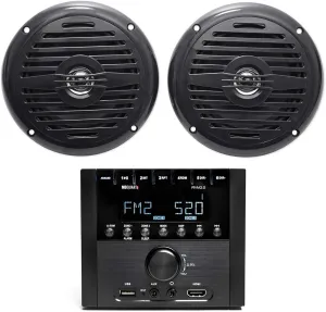 MB Quart RVM2.0 2-Zone RV Receiver Bluetooth Radio Stereo Bundle with Pair Rockville MS525B 5.25" 400 Watt Waterproof Marine Boat Speakers 2-Way Black