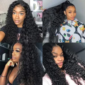 mdgfge Lace Front Wigs Human Wig Pre-Plucked Glueless Curly Lace Frontal Wigs Wet and Wavy Human Synthetic Hair Wigs for Black Women Brazilian Virgin Natural Color (28 Inch)
