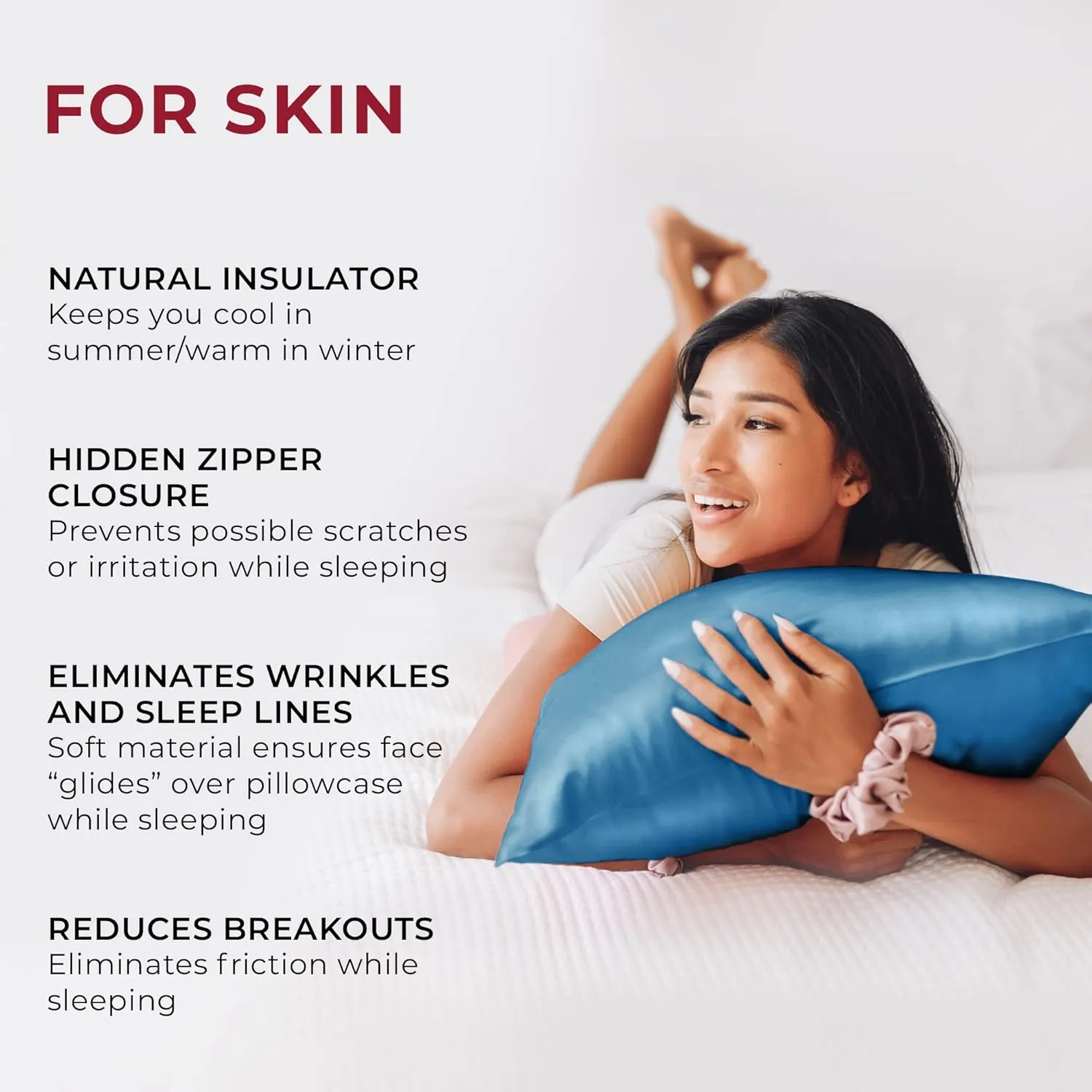 Mellanni Pure Silk Pillowcase Queen Size - Perfect for Hair and Skin, Preventing Wrinkles - Easy Care - Naturally Cooling Silk Pillow Cover with Hidden Zipper (Queen, Peacock Blue)