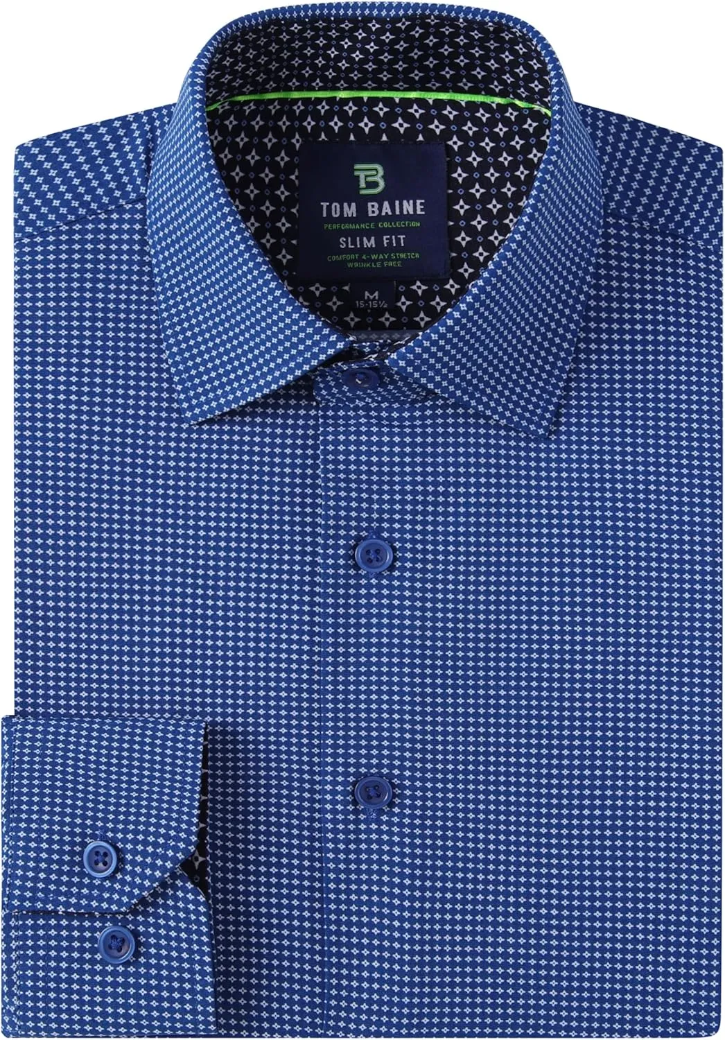 Men Slim Fit Performance Long Sleeve Geometric Casual Button Down Shirt