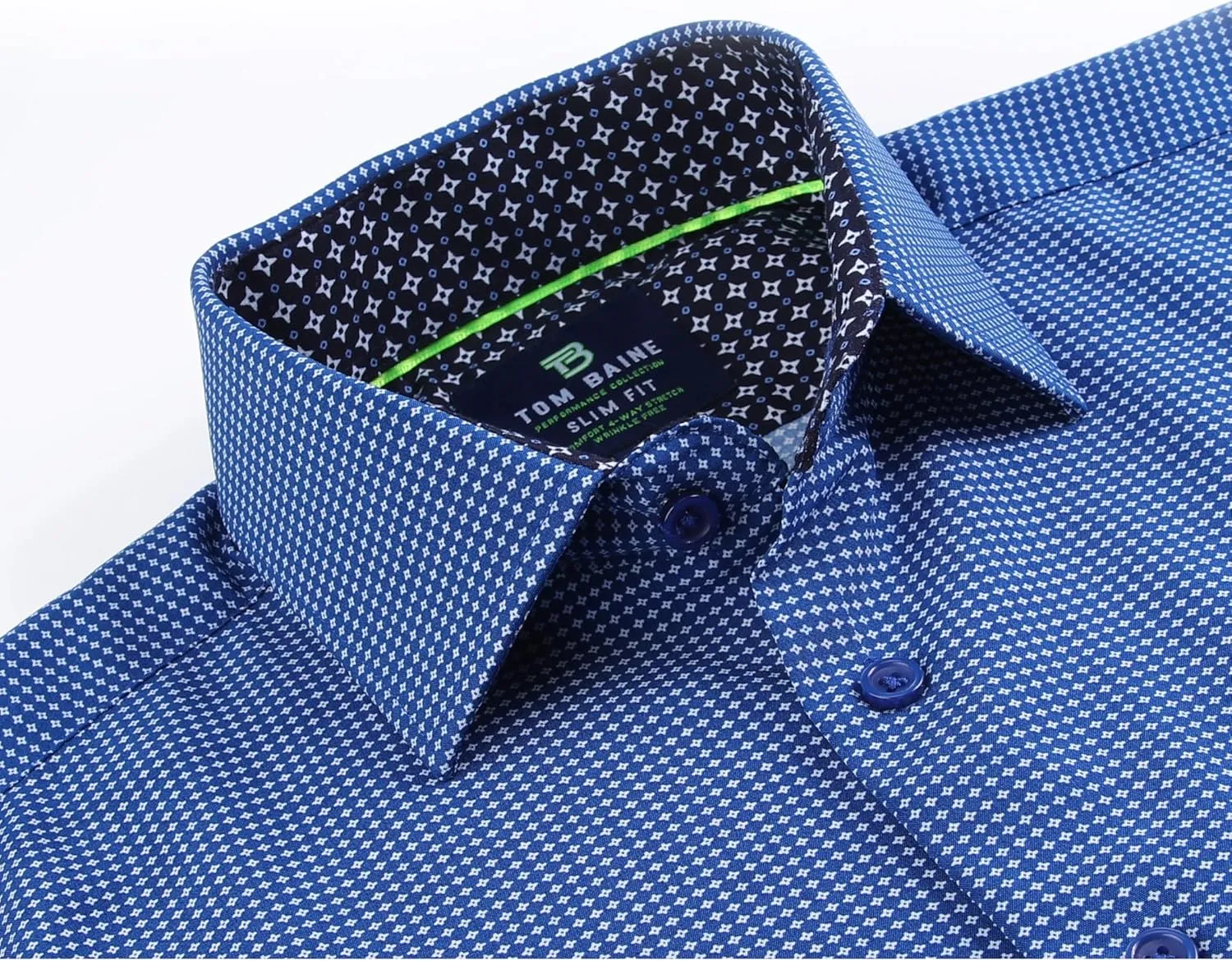 Men Slim Fit Performance Long Sleeve Geometric Casual Button Down Shirt