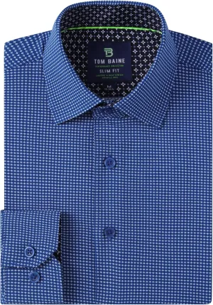 Men Slim Fit Performance Long Sleeve Geometric Casual Button Down Shirt