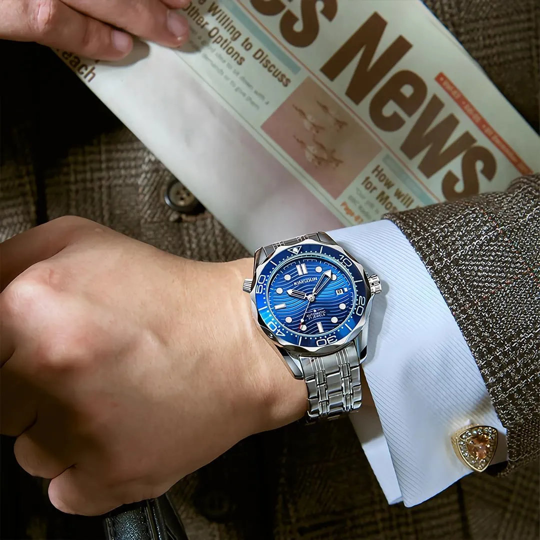 Men's High Luxury Mechanical Watch Water Ripple Dial Night Light Waterproof Sports Calendar Watch Men's Fully Automatic Mechanical Watch Personal Watch