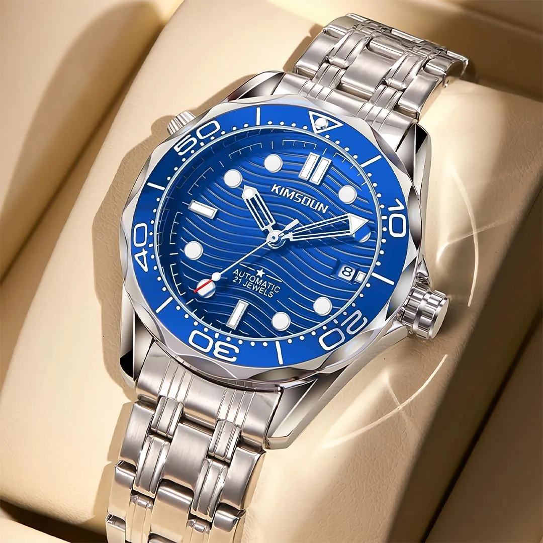 Men's High Luxury Mechanical Watch Water Ripple Dial Night Light Waterproof Sports Calendar Watch Men's Fully Automatic Mechanical Watch Personal Watch